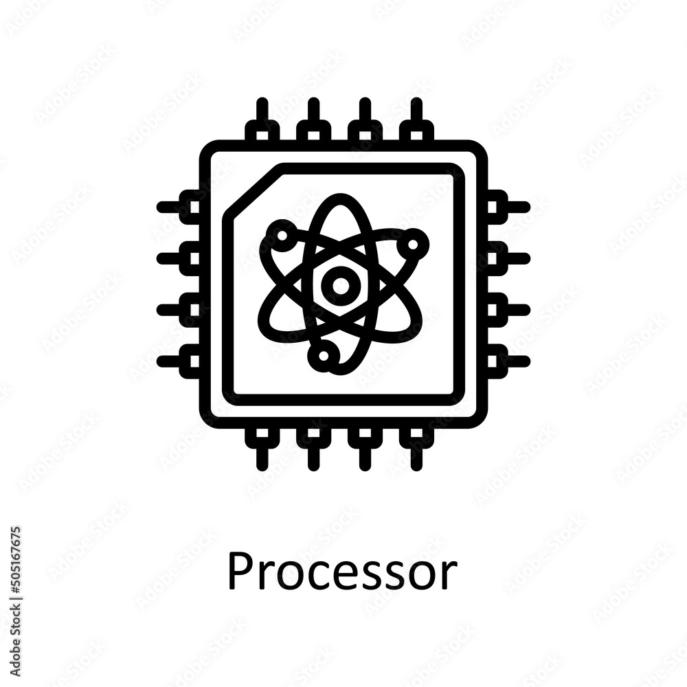 Poster processor vector outline icon design illustration. artificial intelligence symbol on white backgroun