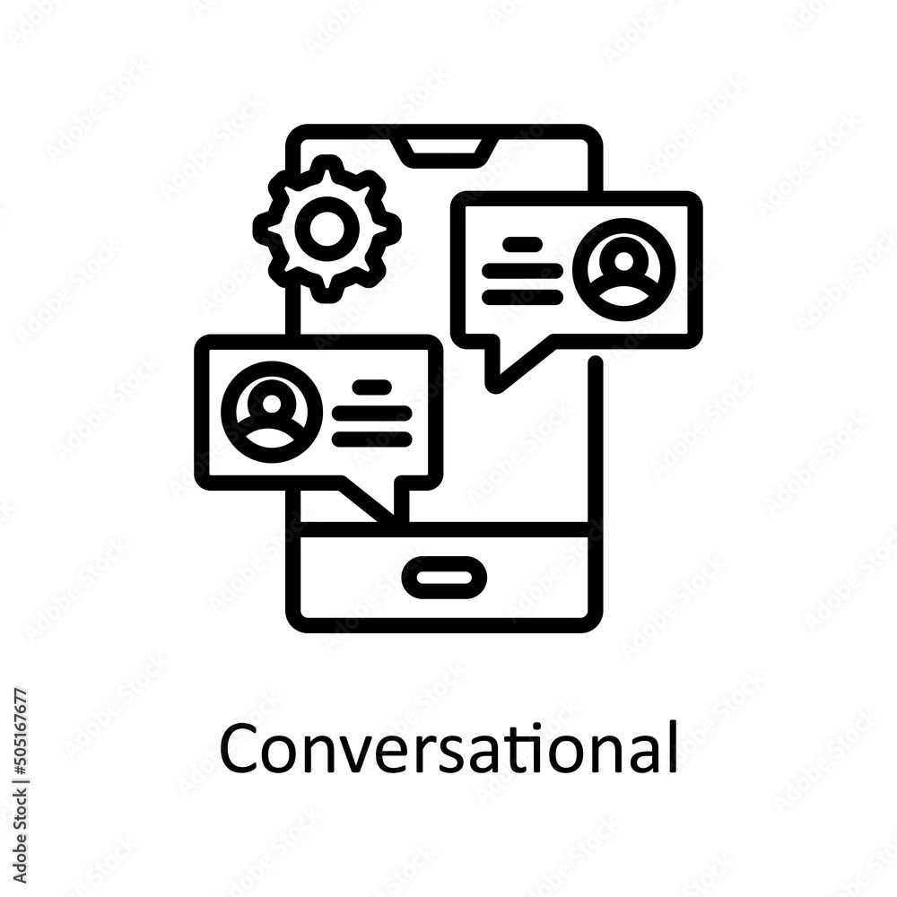Poster conversational vector outline icon design illustration. artificial intelligence symbol on white back