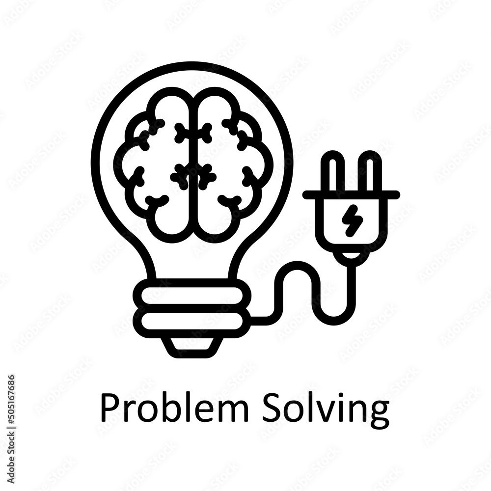 Poster problem solving vector outline icon design illustration. artificial intelligence symbol on white bac