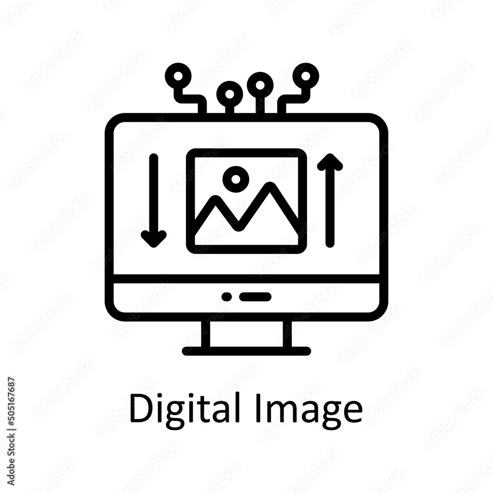 Poster digital image vector outline icon design illustration. artificial intelligence symbol on white backg