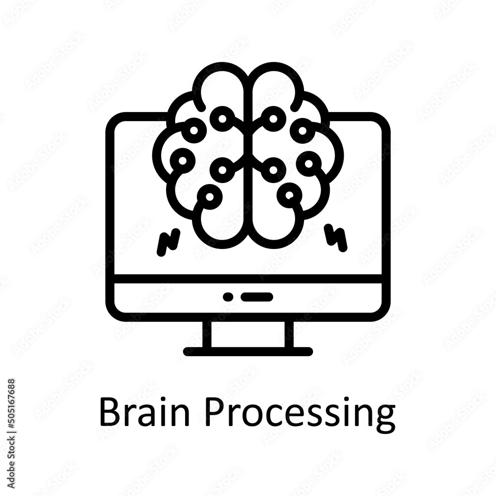 Poster brain processing vector outline icon design illustration. artificial intelligence symbol on white ba