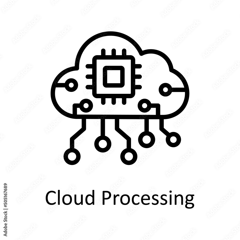 Poster cloud processing vector outline icon design illustration. artificial intelligence symbol on white ba