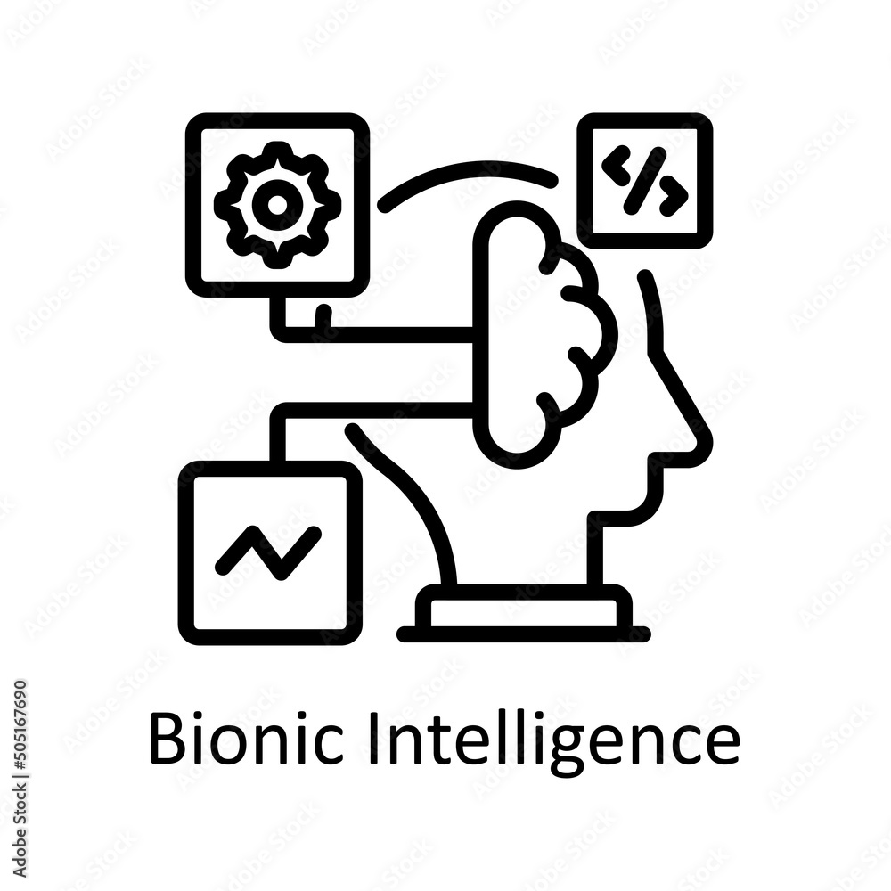 Poster bionic intelligence vector outline icon design illustration. artificial intelligence symbol on white
