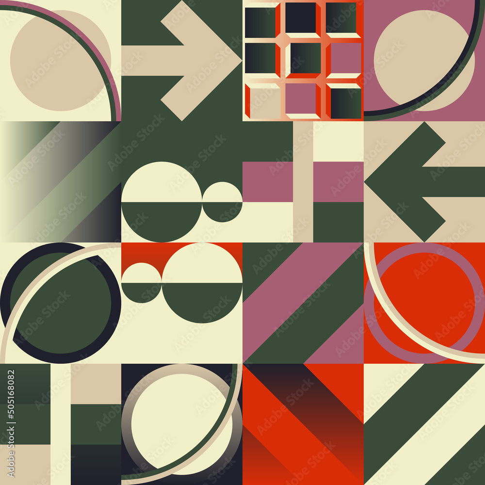 Poster modernism aesthetics inspired vector graphic pattern made with abstract geometric shapes