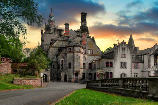 Cityscape of Schl&uuml;chtern at sunset, Hesse, Germany