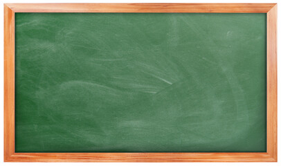 Empty green chalkboard on white background, Blank chalkboard with wooden frame isolated on white...