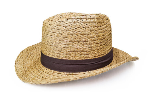 Vintage Straw hat fashion for man isolated on white background.