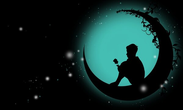 Little Prince and his Rose. Fantasy silhouette art