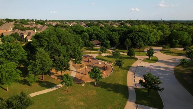 Aerial footage of Post Oak Park in Flowermound Texas.