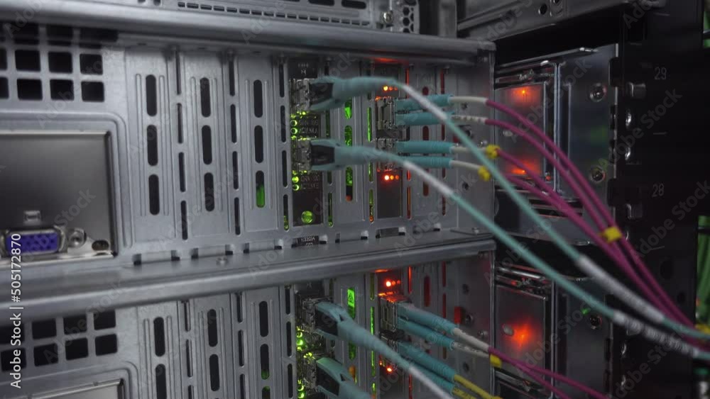 Aufkleber blinking leds on optical server. big traffic data transfer monitoring.