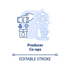 Producer co-ops light blue concept icon. Similar goods production abstract idea thin line illustration. Better pricing. Isolated outline drawing. Editable stroke. Arial, Myriad Pro-Bold fonts used