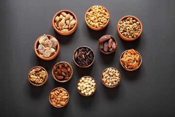 Dried fruits and mixed nuts. Healthy foods.