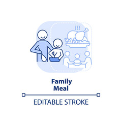 Family meal light blue concept icon. Dinner with family. Quality time together abstract idea thin line illustration. Isolated outline drawing. Editable stroke. Arial, Myriad Pro-Bold fonts used