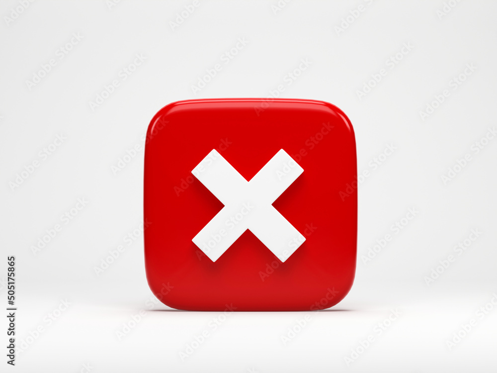 Poster 3d rendering, 3d illustration. red wrong mark icon isolated on white background. checkmark symbol re