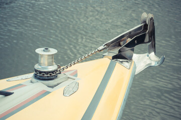 Metal chain as part of anchor. Detail of yacht