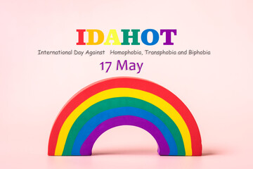 Rainbow LGBT symbol, calendar isolated on pink background 17 May - International Day Against...