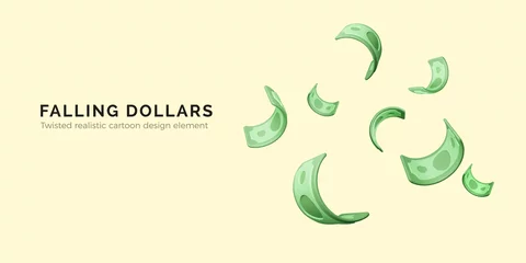 Fotobehang Set of twisted green paper currency. Paper money in realistic 3D style for banner. Twisted Dollar Bill © Ihor