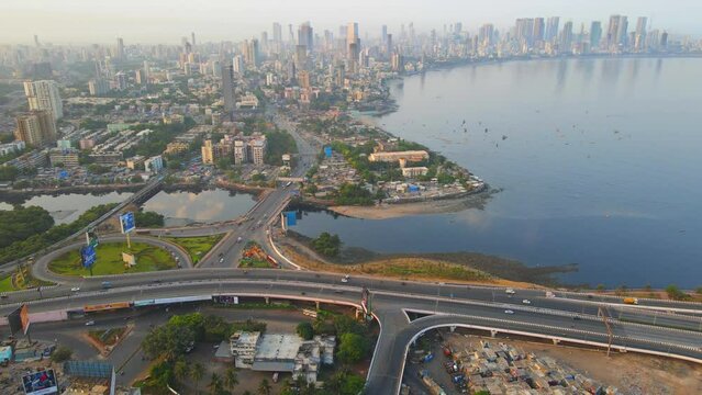 bandra western express way top bird eye view sunset sunrise warli sealink