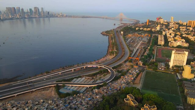 bandra western express way top bird eye view sunset sunrise warli sealink