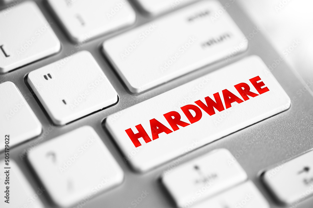 Poster hardware text button on keyboard, concept background