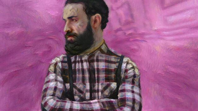 Animation of a man portrait with texture illustration. Digital painting in impressionism style