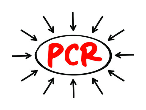 PCR Polymerase Chain Reaction - laboratory technique used to amplify DNA sequences, acronym text with arrows