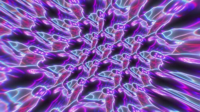 Retro Futuristic seamless background of a neon human figures running. Abstract mosaic animation Psychedelic virtual world metaverse with NFT video art concept