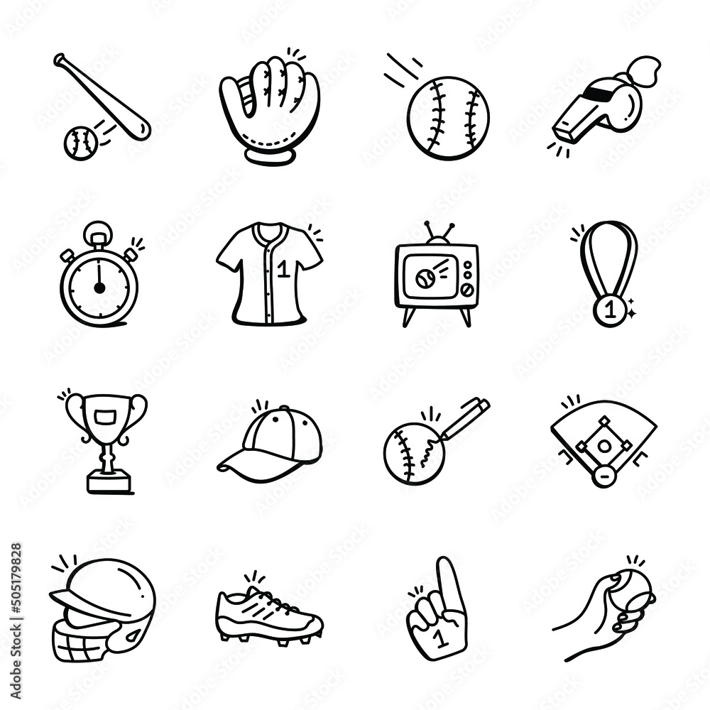 Sticker trendy sports doodles icons