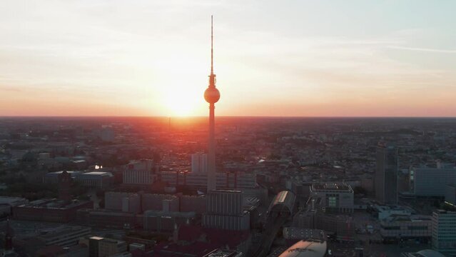 berlin city center sunny day tv tower traffic streets aerial panorama 4k germany