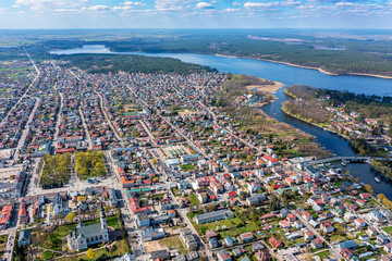 Augustów, rzeka Netta i jezioro Necko, widok z lotu ptaka