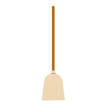 Housework sweeping broom. Housekeeping service, cleaning equipments and detergents vector illustration