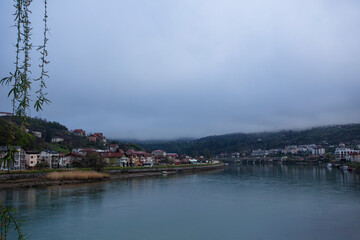 Foggy landscape from the bridge over the river Drina