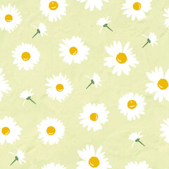 The chamomile flower. Silhouettes of white daisies for textiles. Seamless floral texture white of Daisy flower on grey abstract background, EPS 10, vector.