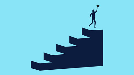 Success. Silhouette of a man holding a star on a ladder. business concept vector