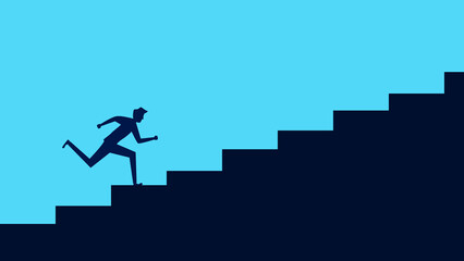 commitment. Silhouette of a man running on the stairs. business concept vector illustration