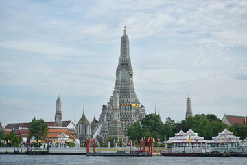 landscape of pagoda at temple of dawn travel location in Thailand