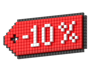 Tag percent 10 in pixel art 3d render