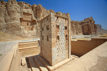 Ka'ba-ye Zartosht and the tombs of the kings in the Naqsh-e Rostam necropolis near Persepolis, Iran