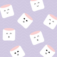 Marshmallow cute face character seamless pattern, vector illustration background

