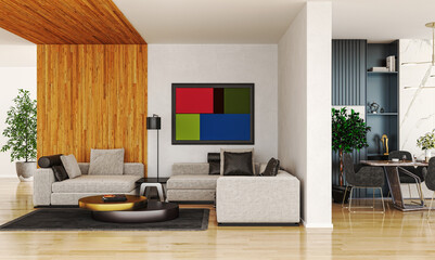 Illustration 3D rendering large luxury modern bright interiors Living room mockup computer digitally generated image