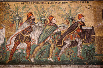Mosaic of three Magi at Basilica of Sant'Apollinare Nuovo, Ravenna, Italy