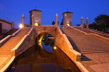 The monumental bridge known as Trepponti, Comacchio, Italy