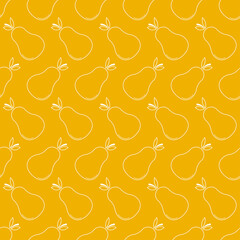 Seamless pattern with pear. White flat icon pear on color background. Linear icon fruit set. Modern design for print on fabric, wrapping paper, wallpaper, packaging. Vector illustration