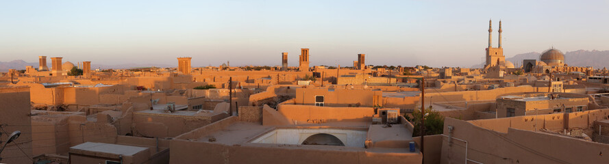 View of the city with traditional Windcatchers (Badgir), Yazd, Iran