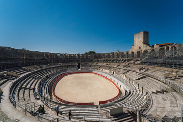 The Roman Amphitheatre of (Ar&egrave;nes d'Arles), Arles, Bouches-du-Rh&ocirc;ne, Provence, France. Roman and Romanesque Monuments of Arles are UNESCO World Heritage
