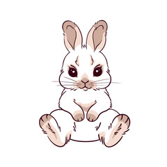 little brown rabbit, fluffy white rabbit, symbol of happy easter, in soft colors, cartoon style, portrait of a rabbit, easter bunny, hand-drawn illustration isolated on a white background