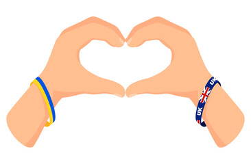 Obraz premium Hands folded in abstract heart. Friendship and love with United Kingdom. Vector illustration
