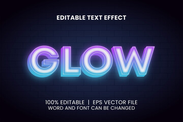 glow purple and blue neon in brick wall editable text effect