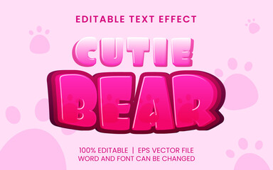 Fototapeta na wymiar editable text effect with pinky cutie bear game style
