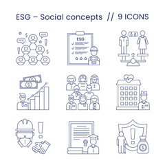 Set icons social, ESG concept. Vector illustration isolated on a white background.